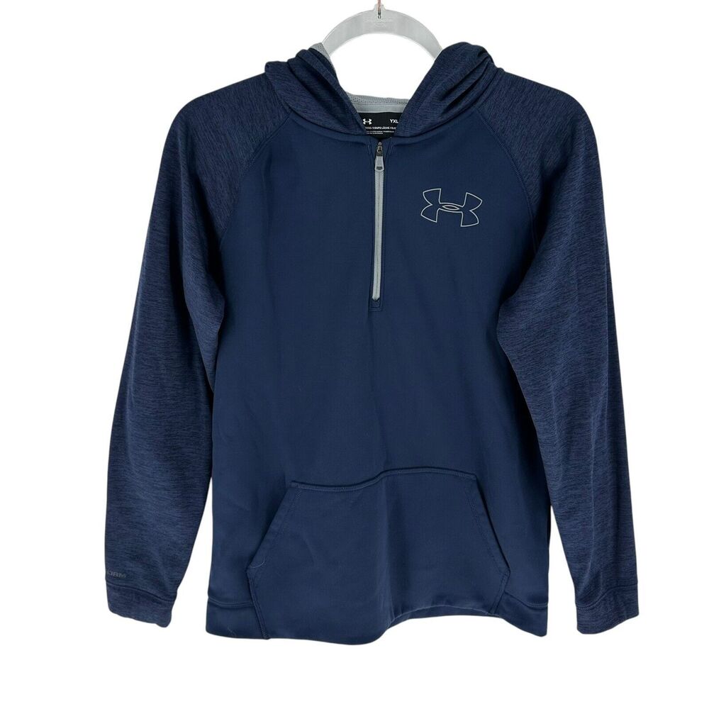 Under Armour Hoodie Youth XL Navy 1/4 Zip Cold Gear Storm Pullover Loose Fit